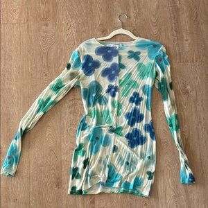 With Jean Blue and Green Bodycon Long Sleeve Dress